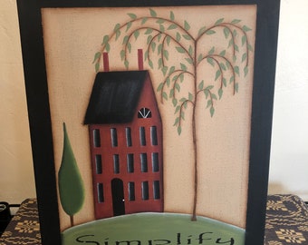 Primitive 11 x 14 Saltbox Canvas-Wall Decor-Hand Painted Picture