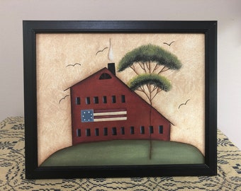 Primitive Americana Saltbox Flag 8 x 10 Framed Canvas-Home Decor