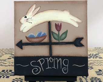 Spring Bunny 4 x 4 Canvas-Easel-Hand Painted Mini Art