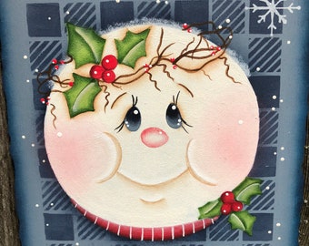 Buffalo Blue Check Holly Snowman Wood Plaque-Holiday Home Decor-Snowflakes