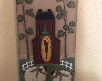 Primitive Saltbox House-Trees-Hand Painted 8”x16” Gallery Wrapped Canvas-Home Decor Picture