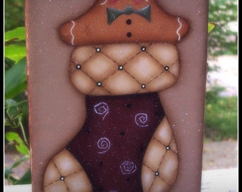 Gingerbread Holiday Stocking Wood Shelf Sitter Block Home Decor Decoration