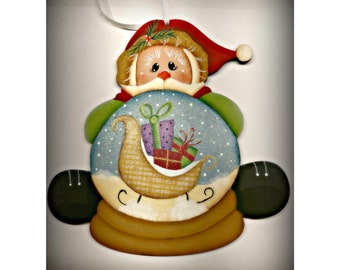 Santa Wood Snow Globe Sleigh Christmas Ornament-Package Tie