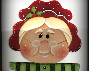 Mrs. Claus Wood Christmas Tree Ornament-Gift Tag-Hand Painted Holiday Decor