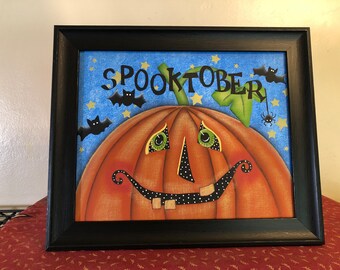 Halloween Pumpkin 8 x 10 Framed Canvas-Decoration-Hand Painted Picture