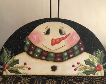 Snowman-Holly-Winter Wood Door Crown-Topper-Hand Painted- Home Decor