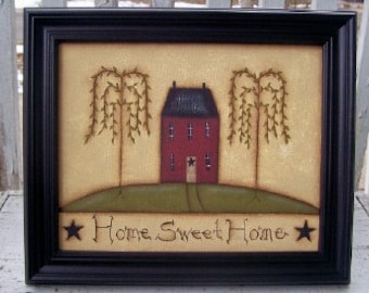 Primitive Saltbox House Willow Tree Canvas Framed-Handpainted