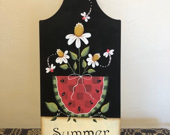 Summer Breadboard Plaque-Watermelon-Daisies Home Decor