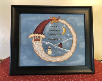 Primitive Santa 8 x 10 Framed Canvas Picture-Holiday Decor