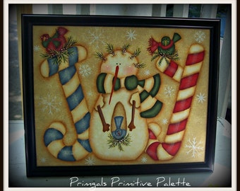 Joy Snowman Framed Canvas Winter Decoration Home Decor-Hand Painted