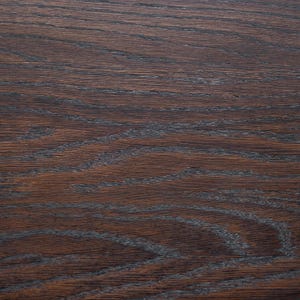 May include: Close-up of a dark brown wood grain surface. The wood has a natural, rustic look with a rich, dark brown color.
