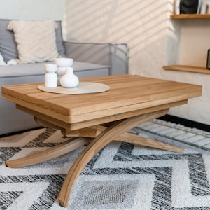 Extendable Transformer Table | 3-in-1 100% Wooden Table | Adjustable Height | Multifunctional Coffee & Dining Table | Natural Finish