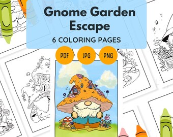 Summer Gnome Garden Coloring Pages: 6 Printable Designs (PDF, PNG, JPG)