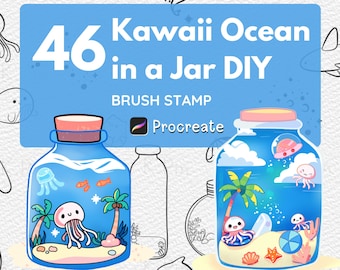 Kawaii Ocean in Jar DIY Procreate Brush Stamps | Summer Beach Theme