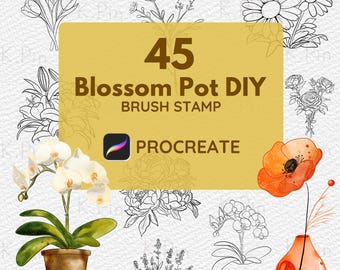 45 Blossom Pot Procreate Brush Stamps: Floral DIY Art (Instant Download)