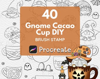 Halloween Gnome Procreate Brush Stamps - 40 Cacao Cup-ontwerpen (digitale download)