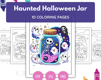 Halloween Jars Coloring Pages – 10 Spooky Designs (PDF, JPG, PNG)