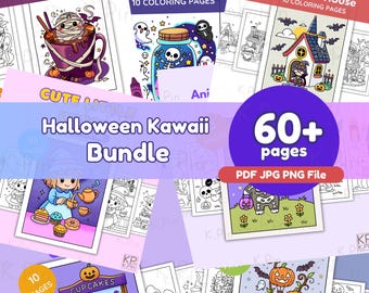 Bundel met schattige Halloween-kleurplaten | Spookheks, spook, pot (PDF, JPG, PNG)