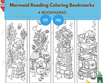 Bladwijzers voor lezen zeemeermin | Kawaii-boekenliefhebber | Vetgedrukt, eenvoudig afdrukbaar (pdf, png)