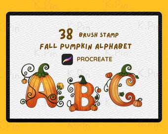 Fall Pumpkin Alphabet Procreate Brush Stamps | 38 Autumn Letter Stamps (Instant Download)