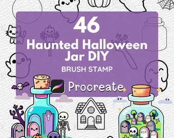 Haunted Halloween Jar-stempels – 46 Procreate-penselenset (digitale download)