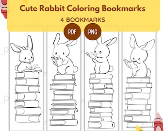 Printable Rabbit Coloring Bookmarks – PDF, PNG (Digital Download)