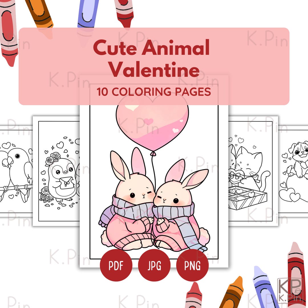Cute Animal Valentine Coloring Pages - Kawaii Love Theme - Printable ...