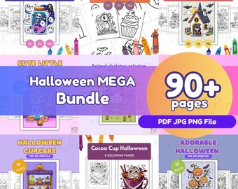 99 Halloween Coloring Pages Mega Bundle | Kawaii Spooky Witch Ghost (PDF, PNG, JPG)