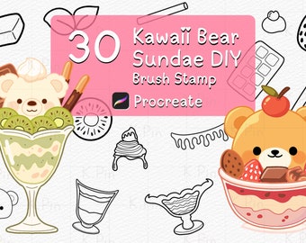 Kawaii Bear Sundae Procreate Brush Stamps (30) (Digital Download)