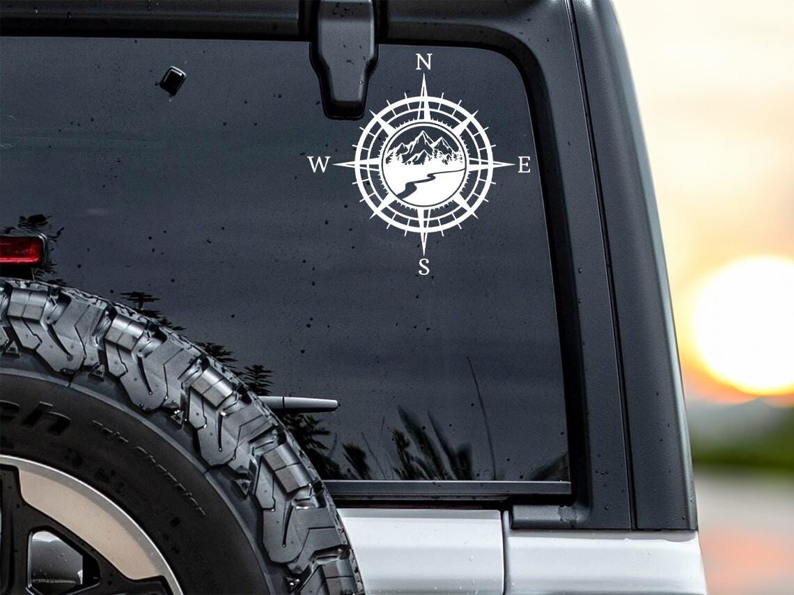 Adventure Compass Sticker: Mountain & Forest Vinyl Decal - Etsy