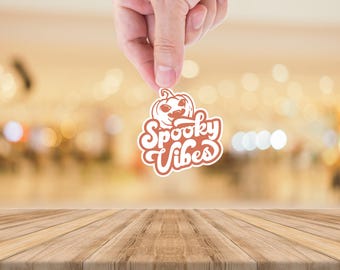 Halloween Sticker: Spooky Vibes Pumpkin - Weatherproof Vinyl