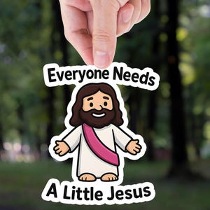 funny jesus sticker, christian meme decal, faith humor sticker, religious gift idea, cute cartoon jesus spiritual laptop sticker bible humor