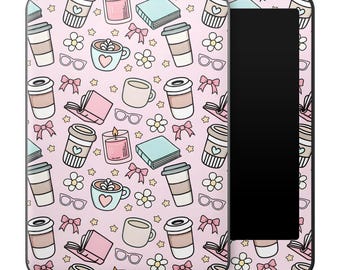 Pastel Coffee & Books Kindle Skin Kawaii Bookish Decal: 12 Gen Kindle Paperwhite