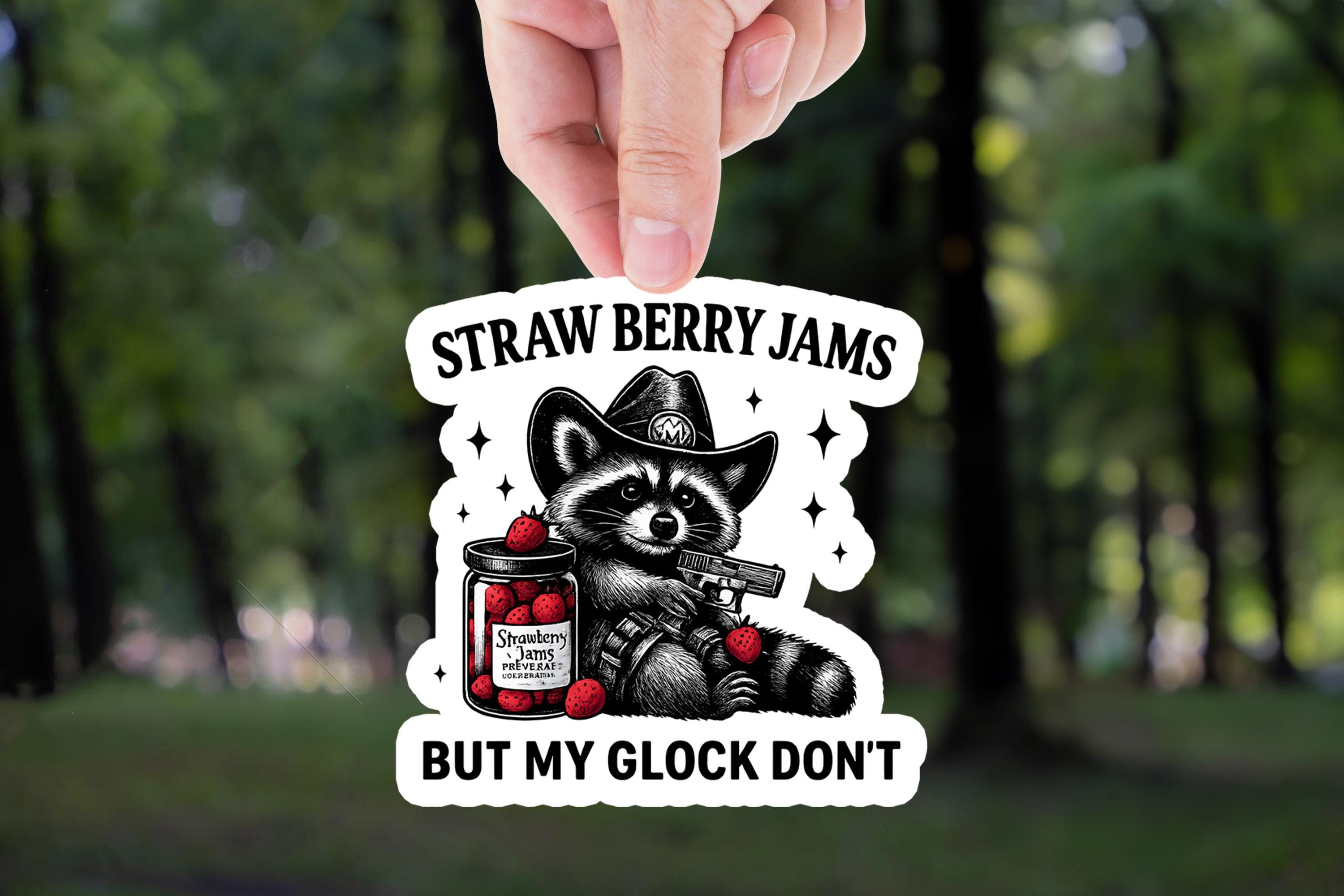 Strawberry Jams Raccoon Meme Sticker: Funny Waterproof Decal