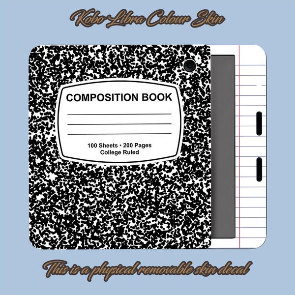Composition Book Kobo Libra Colour Skin: Removable Vinyl Decal