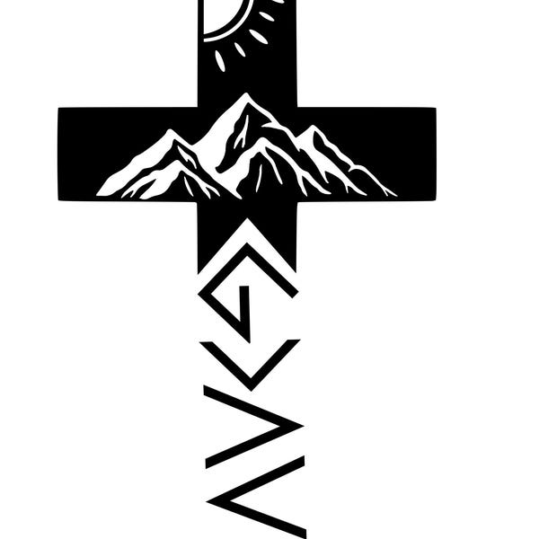 Faith Mountain Cross Sticker: Christian Outdoor Decal