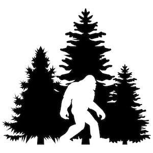 Bigfoot in Pine Trees Vinyl Decal: Sasquatch Yeti Car Decal