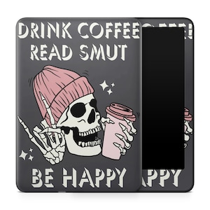 funny kindle skin, read smut kindle wrap, coffee book lover skin, spicy reader kindle cover, skull coffee decal, bookish dark humor