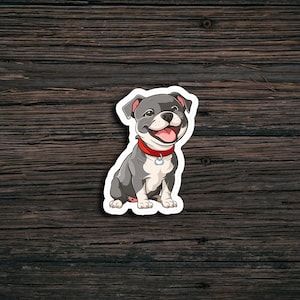 pitbull sticker, cute pit bull decal, happy dog, staffy lover gift, funny pitbull art, vinyl dog sticker, smiling pup meme, pet lover humor