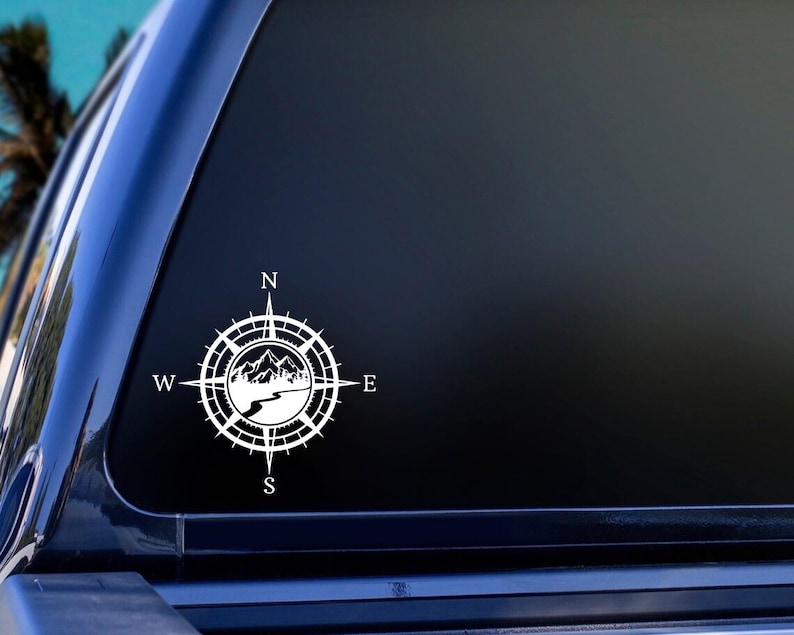 Direction Sticker Compass Adventure Compass Sticker: Mountain & Forest Vinyl Decal - Etsy