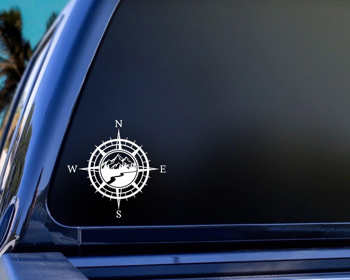 Adventure Compass Sticker: Mountain & Forest Vinyl Decal - Etsy