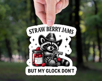 Strawberry Jams Raccoon Meme Sticker: Funny Waterproof Decal