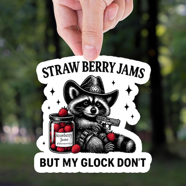 Strawberry Jams Raccoon Meme Sticker: Funny Waterproof Decal