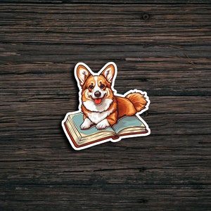 Cute Corgi Laying On A Book Sticker I Cute Sticker | Waterproof | Laptop | Water Bottle | Die Cut Sticker | Adorable | Dog Lover