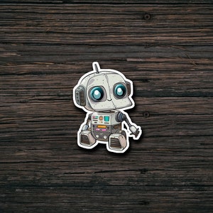 cute robot sticker, kawaii sci-fi decal, adorable AI bot vinyl, cartoon robot art, tech lover gift nerdy laptop sticker chibi machine design