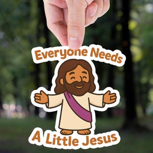 funny jesus sticker, christian meme decal, faith humor sticker, religious gift idea, cute cartoon jesus spiritual laptop sticker bible humor