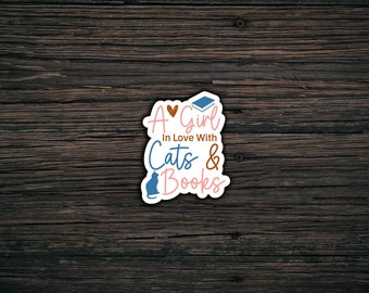 Cats & Books Sticker: Waterproof Vinyl Decal for Laptop, Water Bottle