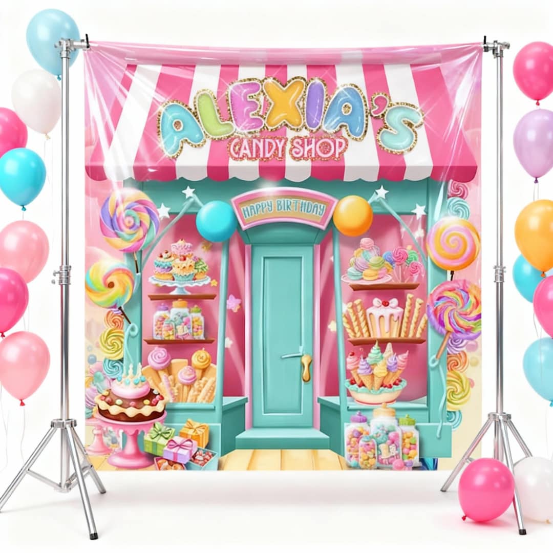 Candy Shop Backdrop – Sweet Shop Birthday Backdrop, Candyland Party ...