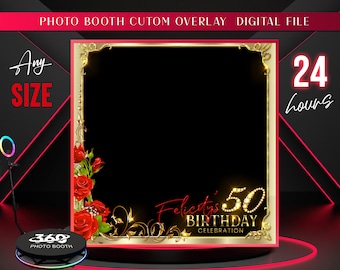 360 photo booth overlay, Processing 24 hrs, Gold and red roses Birthday 360 photo booth, roses 360 overlay, gold 360 photo booth, birthday