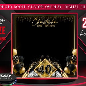 Black Gold Man&#39;s Birthday, 360 Video Booth Overlay, Processing 24hrs, Elegantb Birthday  Photo Booth Template,Black Photo Booth Overlay,